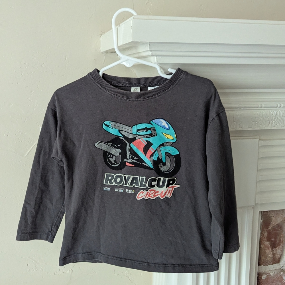Zara | Black Kids' Graphic Motorcycle Long Sleeve Tee - "Royal Cup Circuit"